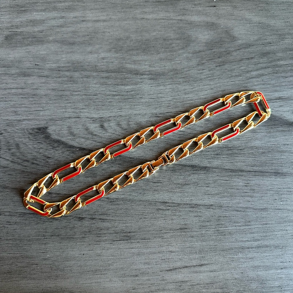 Monet Gold and Red Chain Necklace - Picture 2 of 6